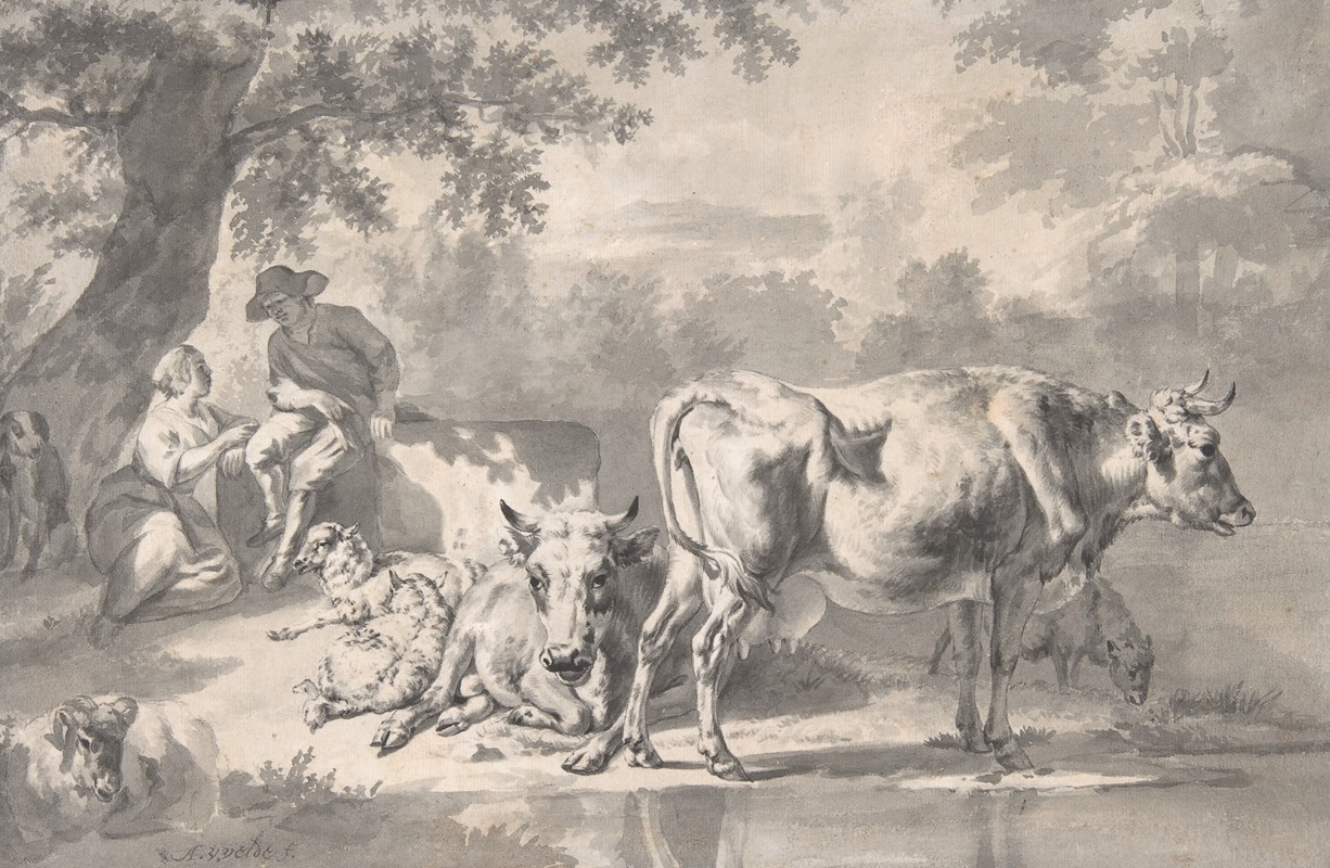 Adriaen van de Velde - Peasants with Cattle and Sheep