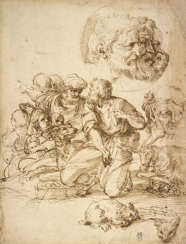 Agostino Carracci - A Group of Shepherds, and Other Studies