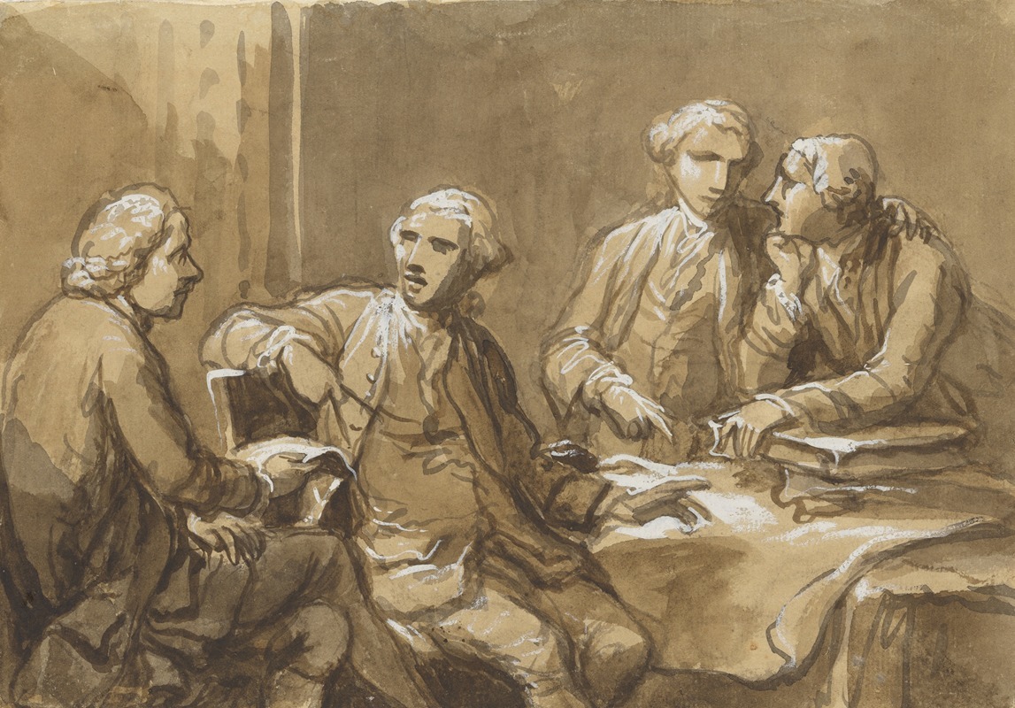Antonio Zucchi - Four Connoisseurs Seated at a Table late