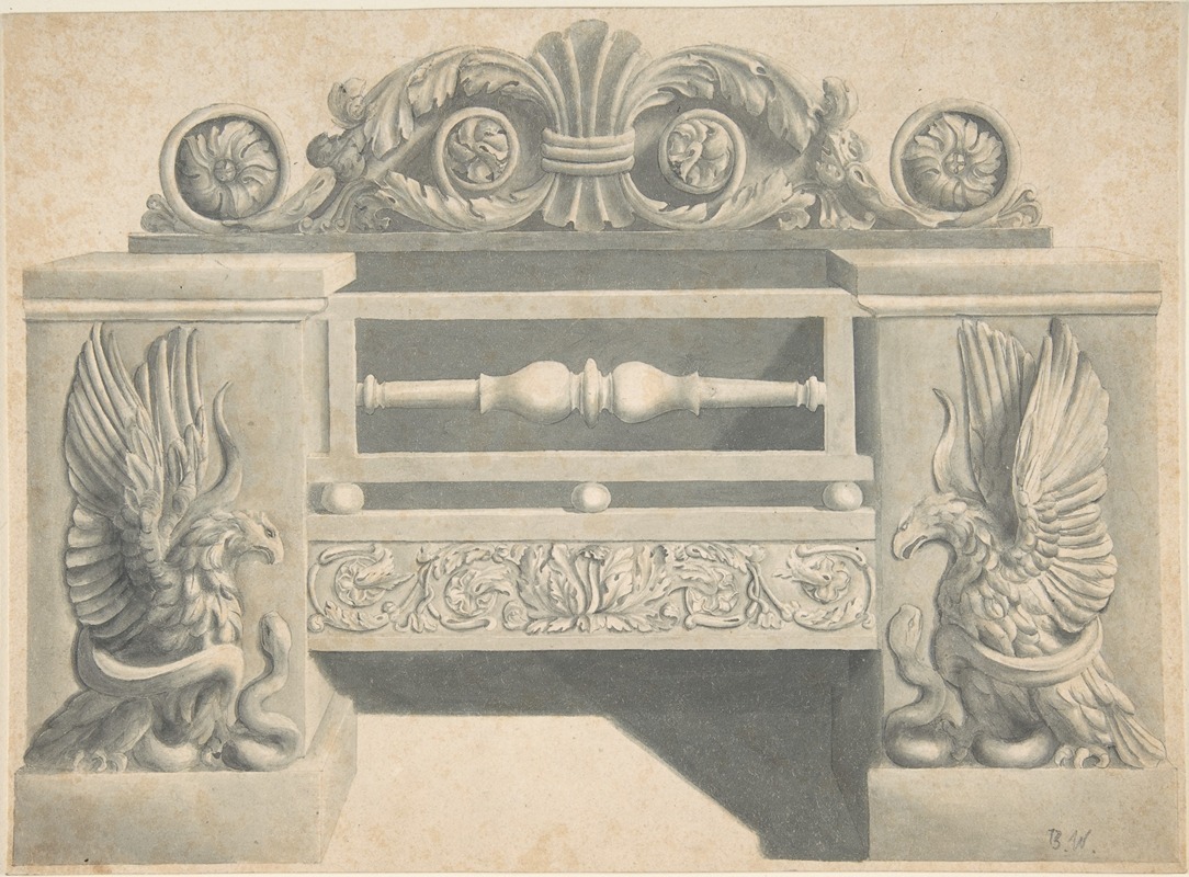 Benjamin Dean Wyatt - Design for Cast-iron Grate in Rococo Style with Putti Fire Dogs