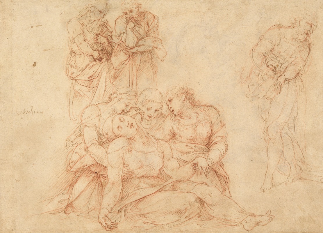 Cesare da Sesto - The Swooning Virgin Supported by Three Holy Women and Three Studies of Men