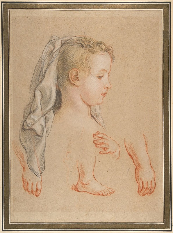 Charles De La Fosse - Head of a Young Girl and Studies of Hands and of her Right Foot