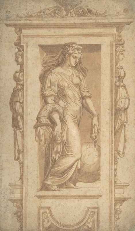 Circle of Giorgio Vasari - Female Allegorical Figure of Benignitas (Goodness), with Attributes of Abundance Standing in a Niche