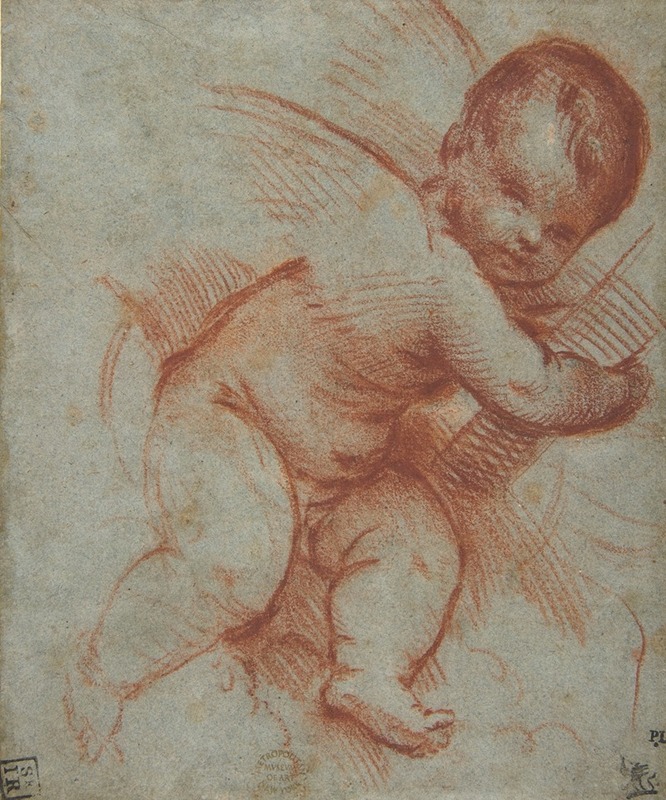 Circle of Titian - Winged Putto Holding the Base of a Cross