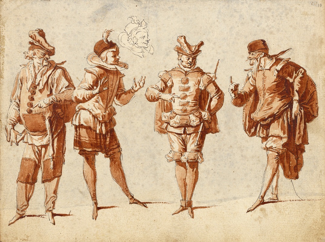 Claude Gillot - Four Figures in Theatrical Costume