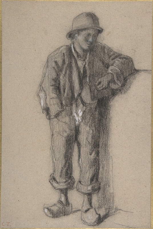 Constant Troyon - A Standing Peasant Boy in Hat and Wooden Shoes