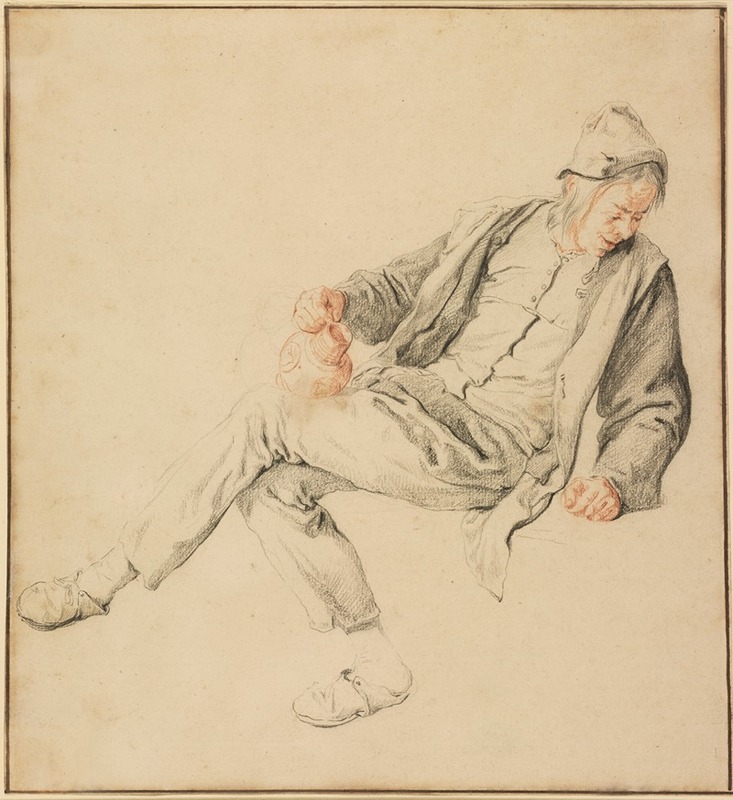Cornelis Dusart - A Seated Peasant Looking Down to the Right, Holding a Pitcher