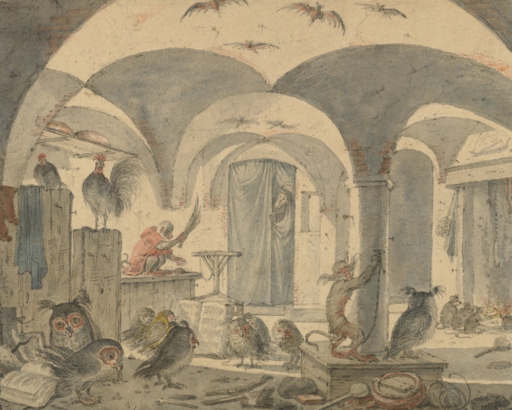 Cornelis Saftleven - An Enchanted Cellar with Animals