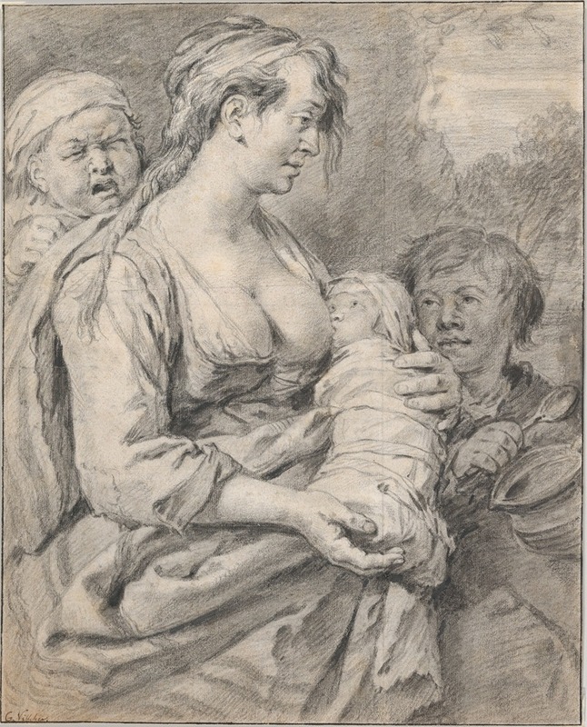 Cornelis Visscher - A Gypsy Mother with Three Children