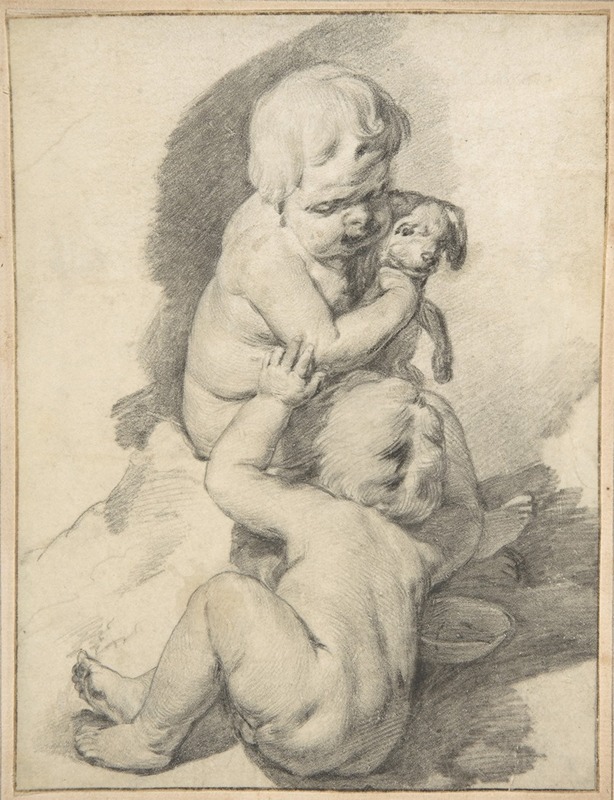 Cornelis Visscher - Two Boys with a Puppy
