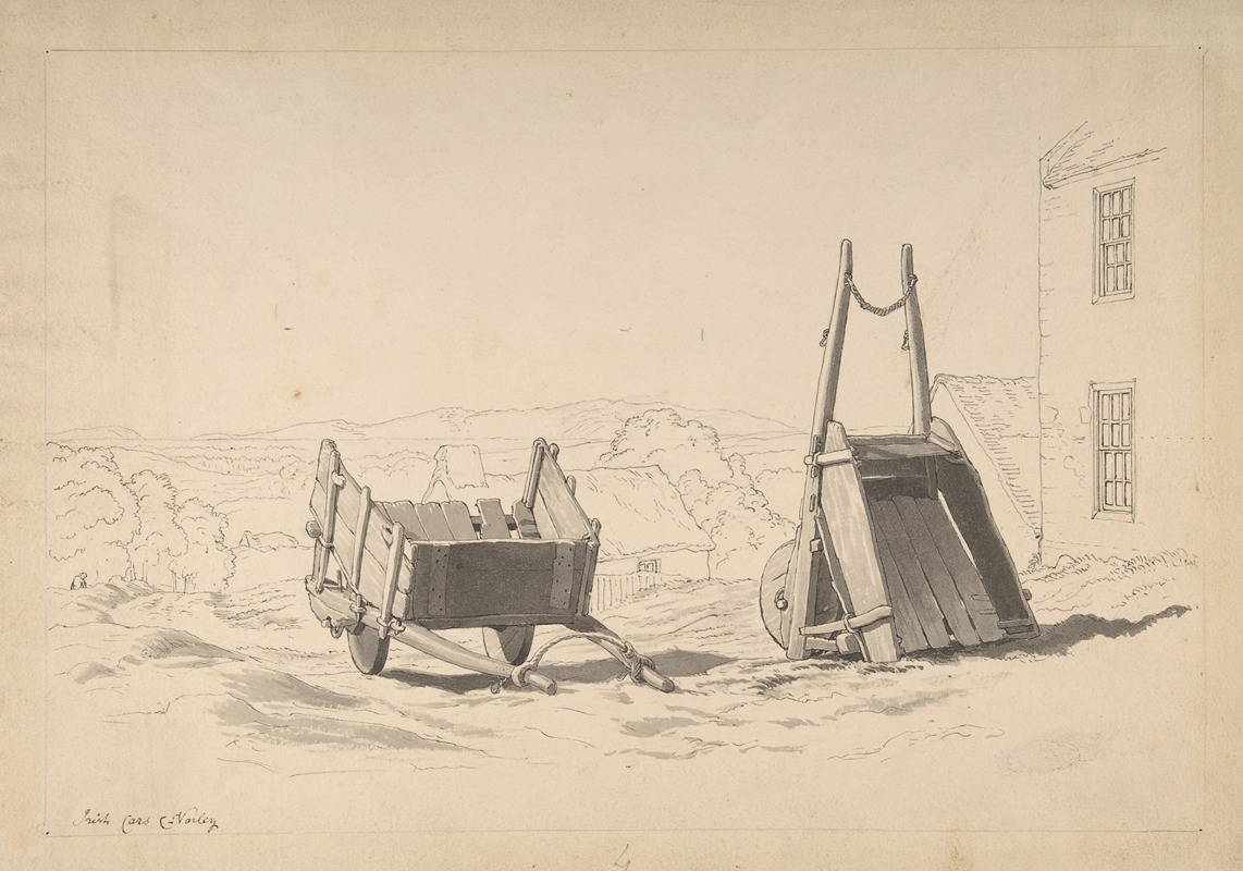 Cornelius Varley - Irish Cars (Study of Two Carts in a Landscape)