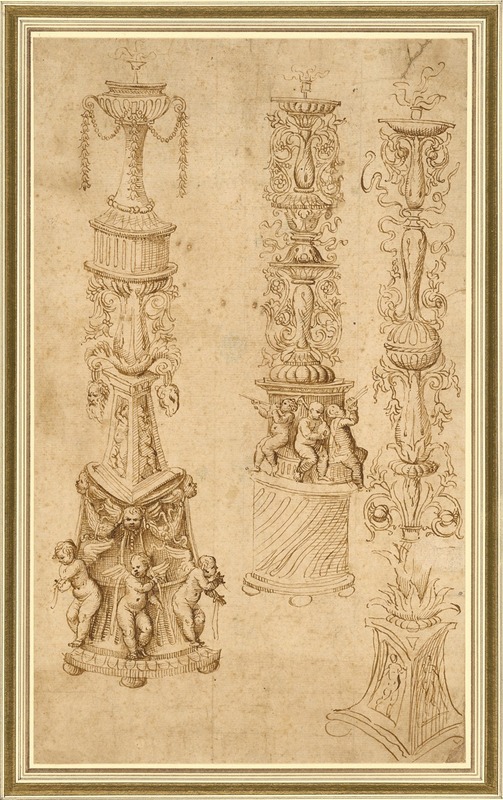 Domenico Campagnola - Studies of Three Candlesticks