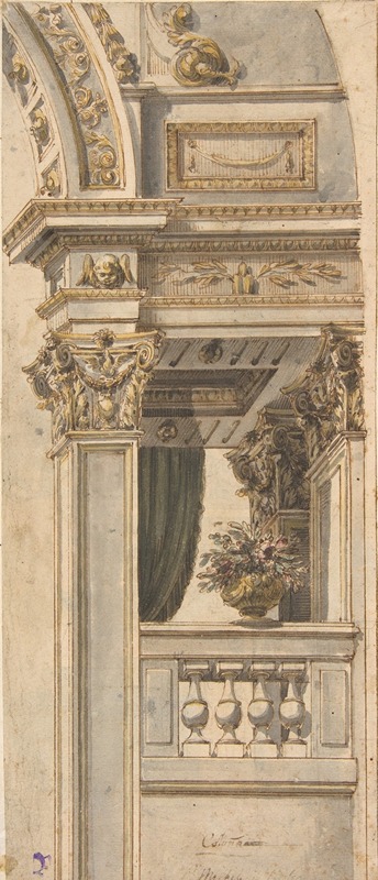 Faustino Trebbi - Design for Part of a Wall Elevation with a Balcony flanking an Arch