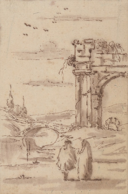 Francesco Guardi - Two Figures in a Landscape with Ruins