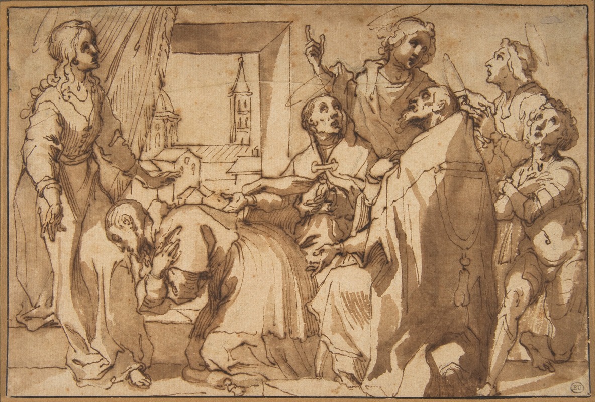 Francesco Vanni - Cardinal Paolo Sfondrato Kneeling Before Saint Cecilia, Accompanied by other Saints