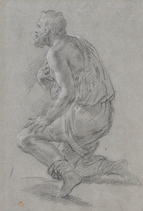 Giacomo Zoboli - Study of Male Figure Kneeling in a Three-Quarter View, Facing Left (a Shepherd)