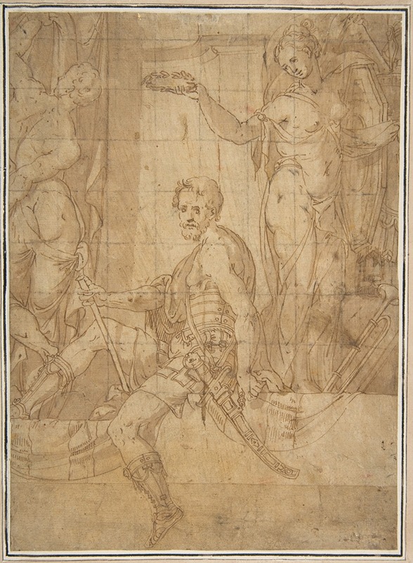 Giovanni Battista Zelotti - Seated Warrior Between Two Figures