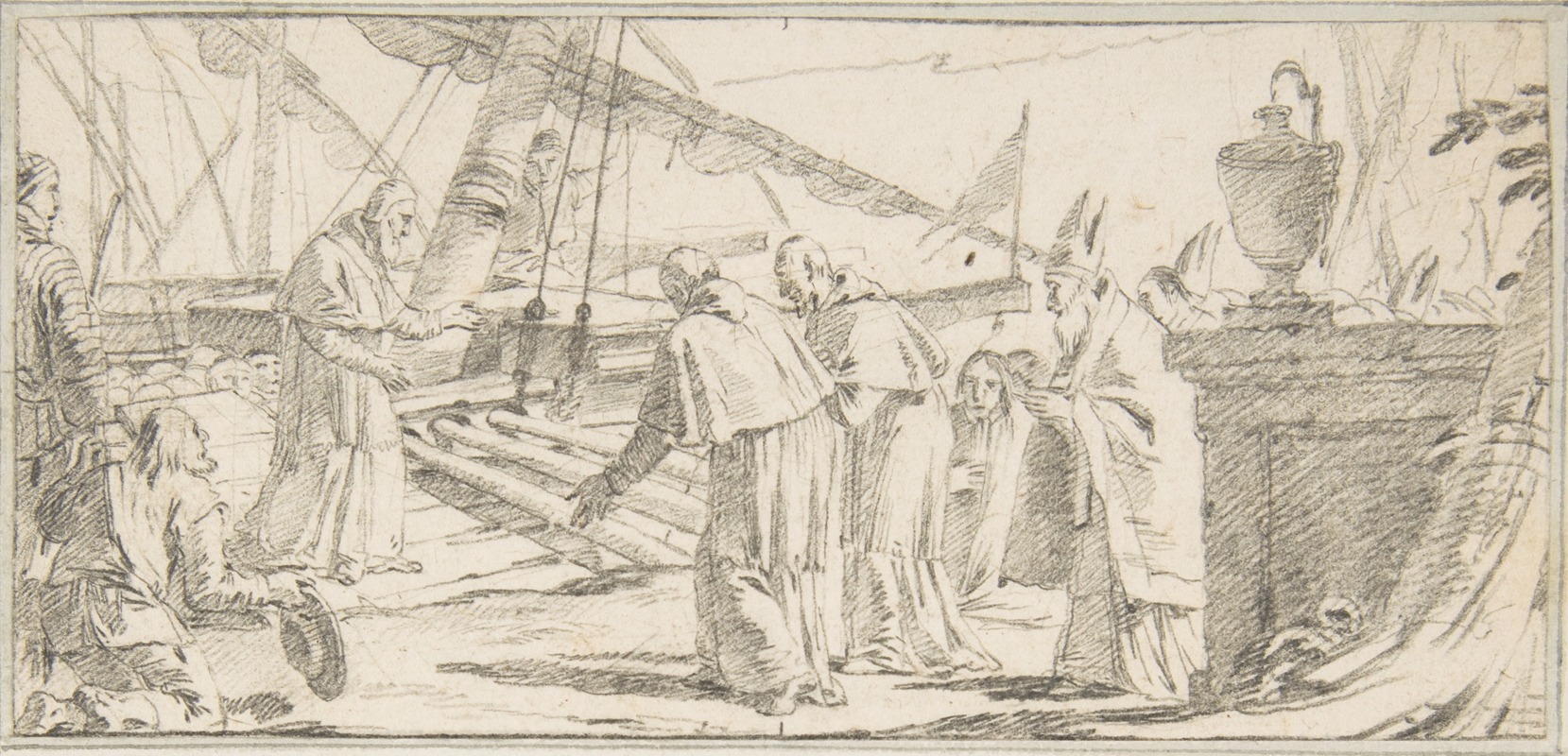 Giovanni Battista Tiepolo - Bishops and Monks Being Received at a Ship by a Venerable Dignitary