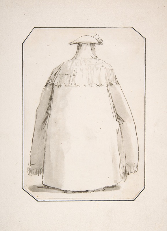 Giovanni Battista Tiepolo - Caricature of a Fat Person Wearing a Long Cloak and a Tricorne, Seen from Behind