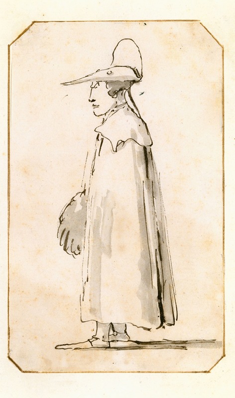 Giovanni Battista Tiepolo - Caricature of a Man in a Long Cloak, Standing in Profile to the Left
