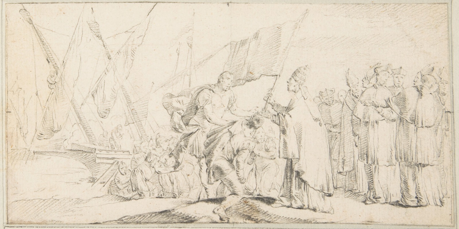 Giovanni Battista Tiepolo - Pope Handing a Banner to a Crusader, with Ships in the Background