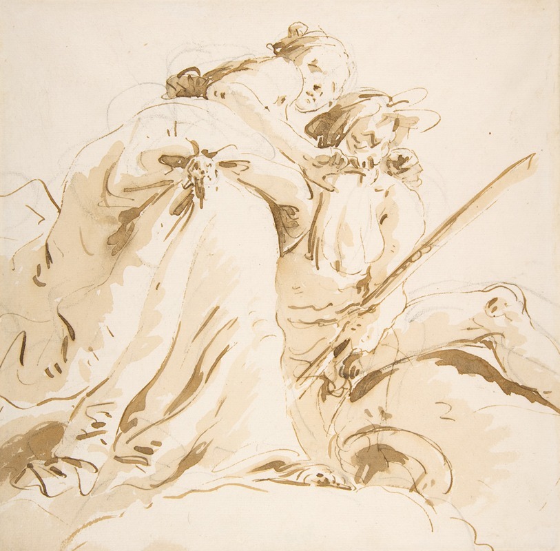 Giovanni Battista Tiepolo - Seated River God and Standing Female Attendant