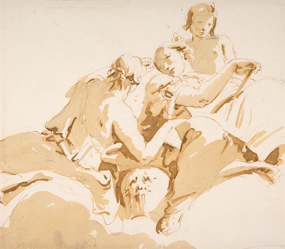 Giovanni Battista Tiepolo - Two Seated Women and a Boy on Clouds