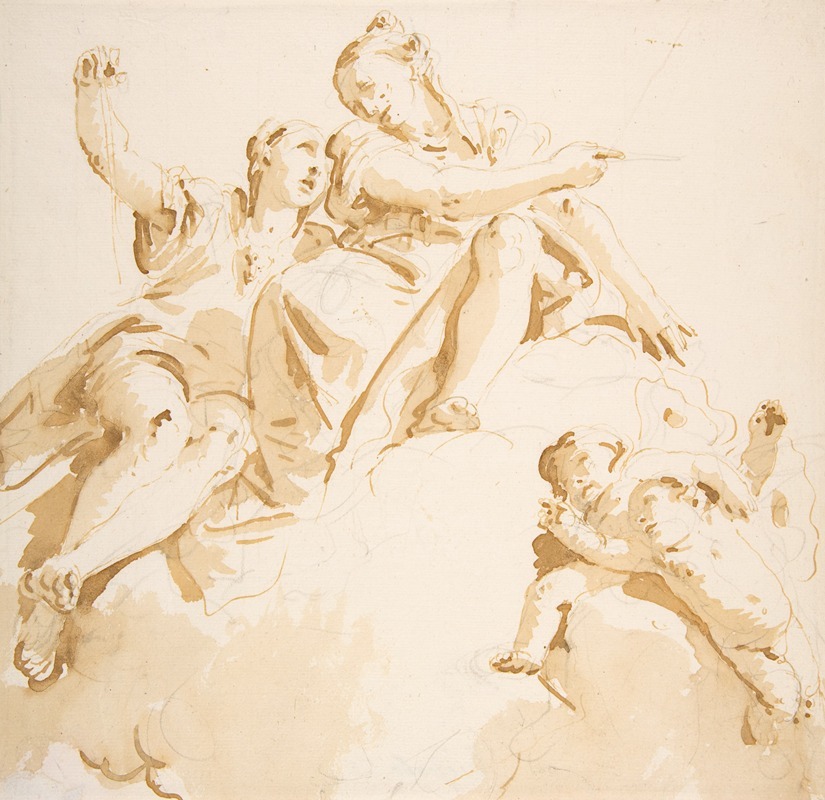 Giovanni Battista Tiepolo - Two Women Seated on a Cloud, and Two Putti