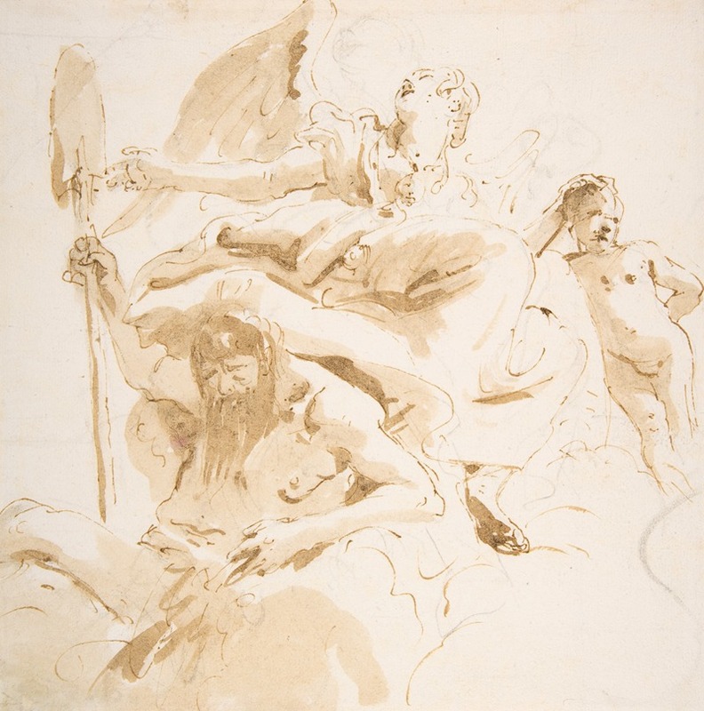 Giovanni Battista Tiepolo - Winged Female Figure, River God, and a Nude Boy