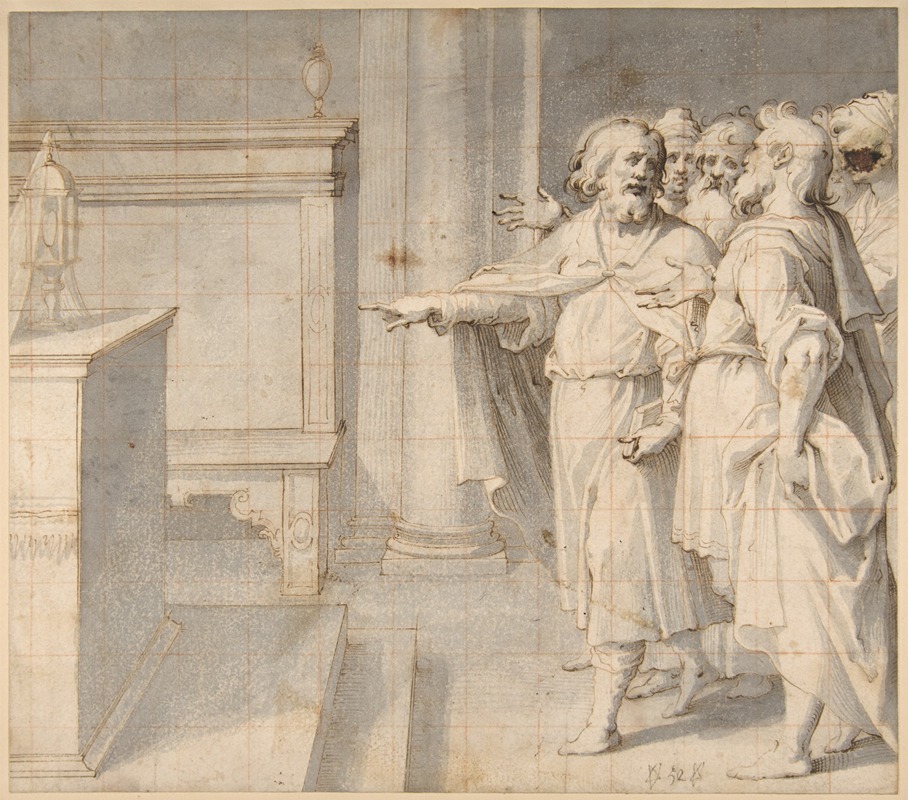 Giovanni Battista Trotti - A Male Saint Followed by a Group of Men, Pointing to a Monstrance on an Altar