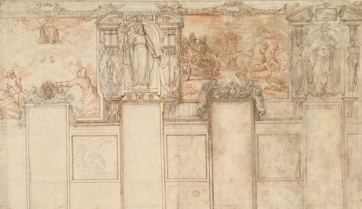 Giovanni de' Vecchi - Design for a Wall Decoration; Representations of the Ascension and of the Conversion of the Ethiopian Eunuch