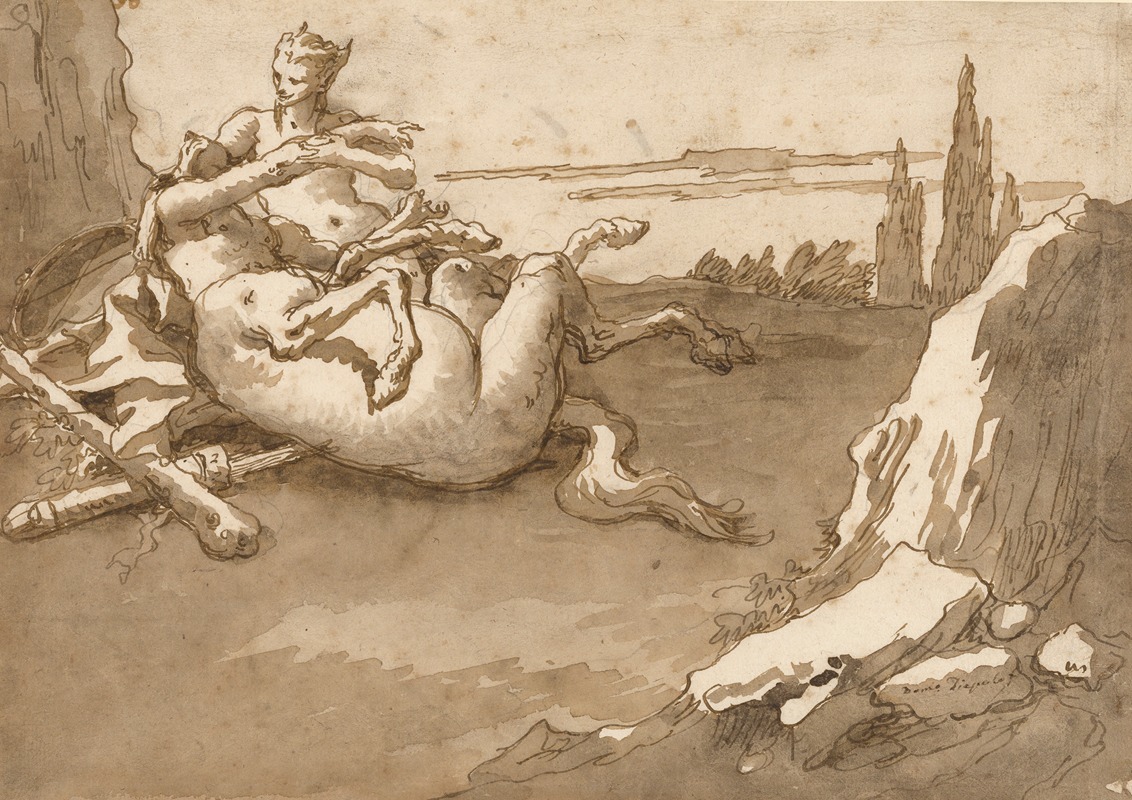 Giovanni Domenico Tiepolo - A Centaur and a Female Faun in a Landscape