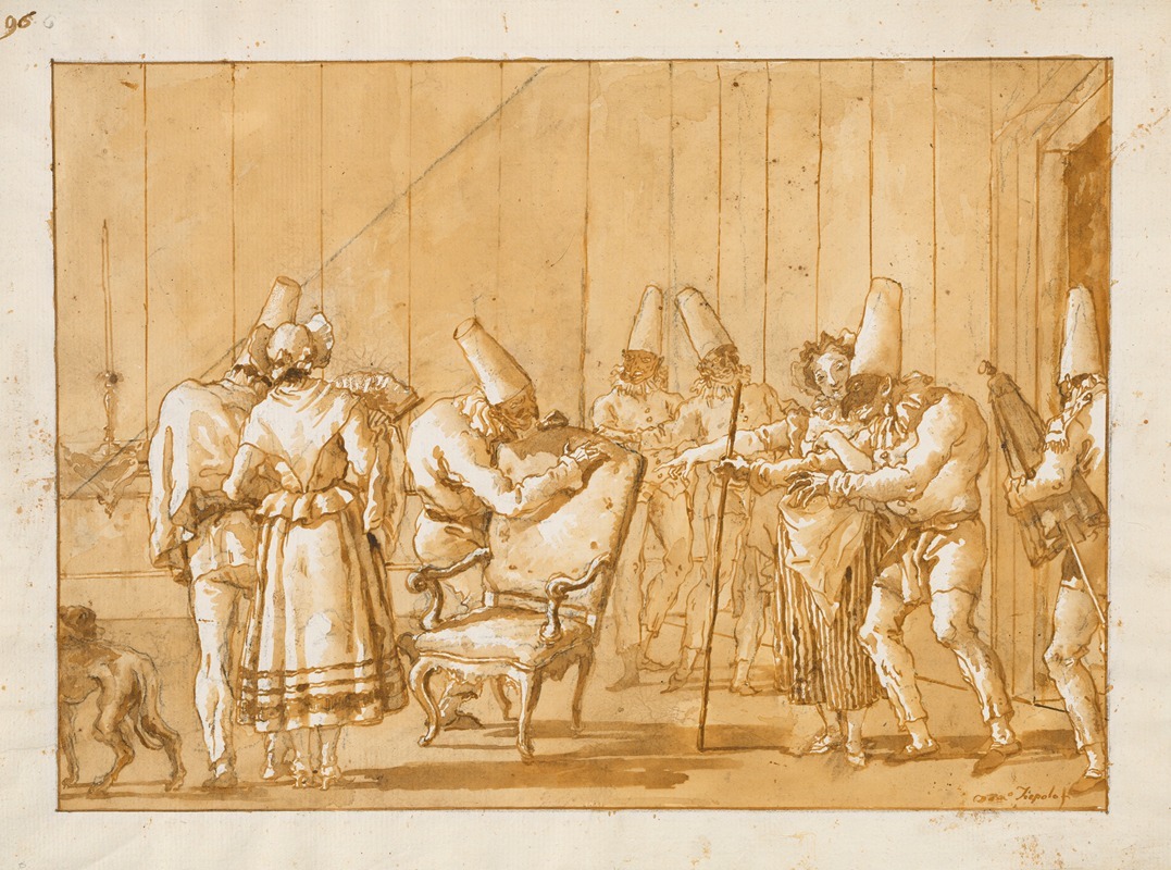 Giovanni Domenico Tiepolo - Punchinello is Helped to a Chair