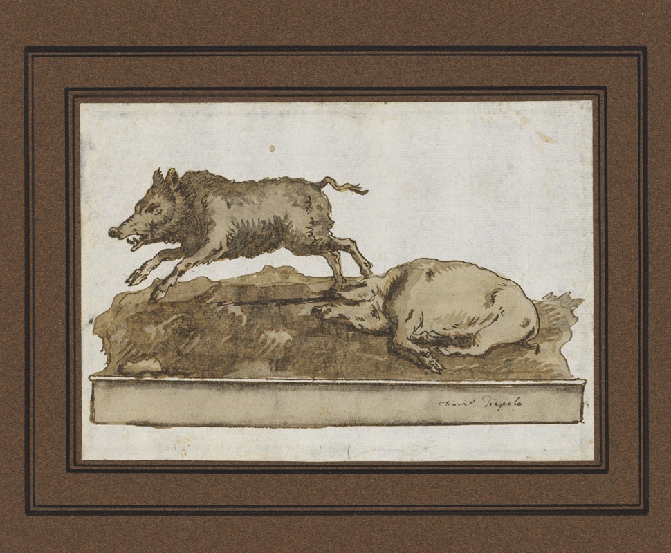 Giovanni Domenico Tiepolo - A Boar, Galloping to the Left, and a Sleeping Sow (on the Base)