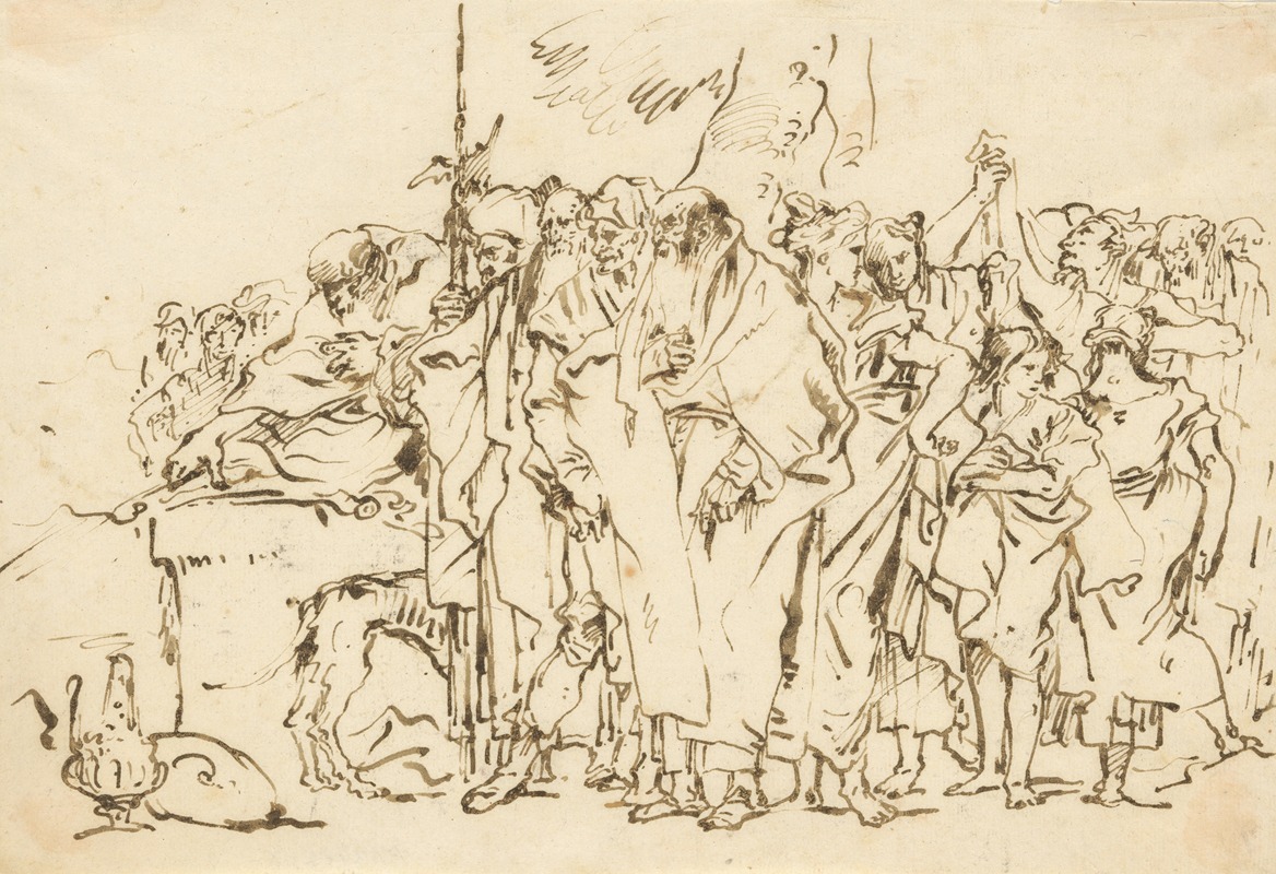 Giovanni Domenico Tiepolo - A Crowd of Persons in Antique Roman or Oriental Dress, Gathering at a Pagan Altar
