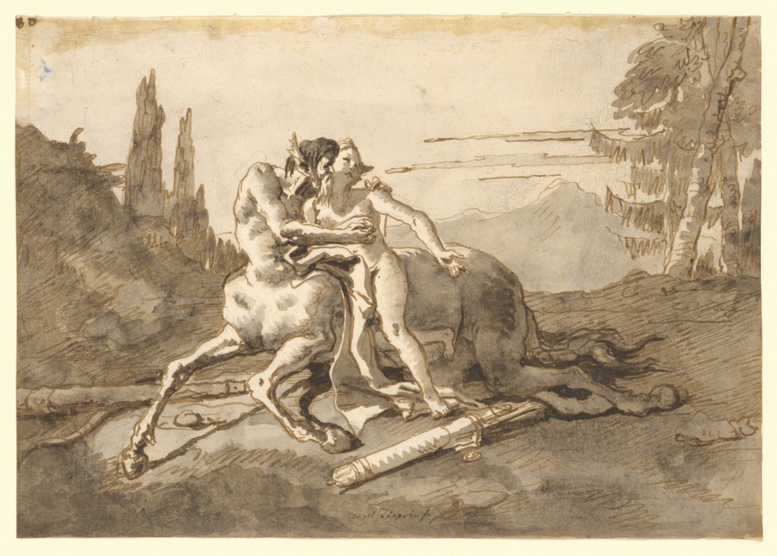 Giovanni Domenico Tiepolo - Centaur Embracing Nymph in a Wild Landscape
