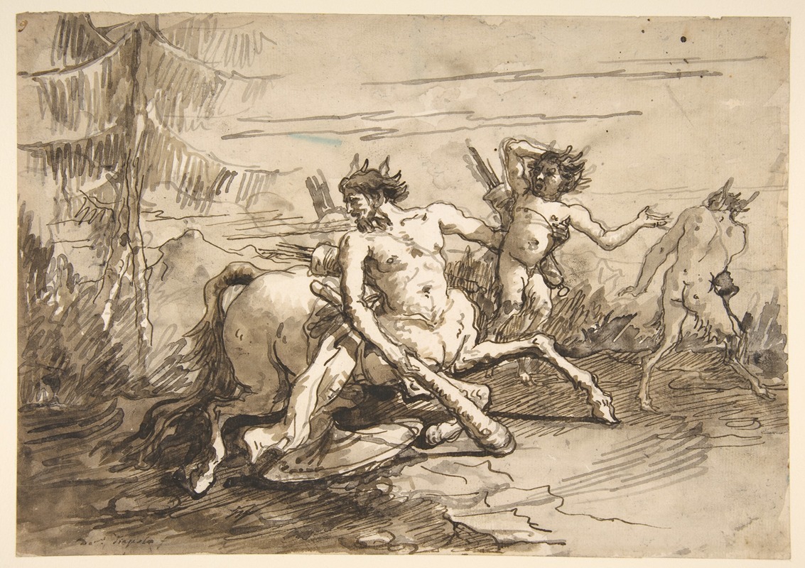 Giovanni Domenico Tiepolo - Centaur with a Club, and Two Satyrs