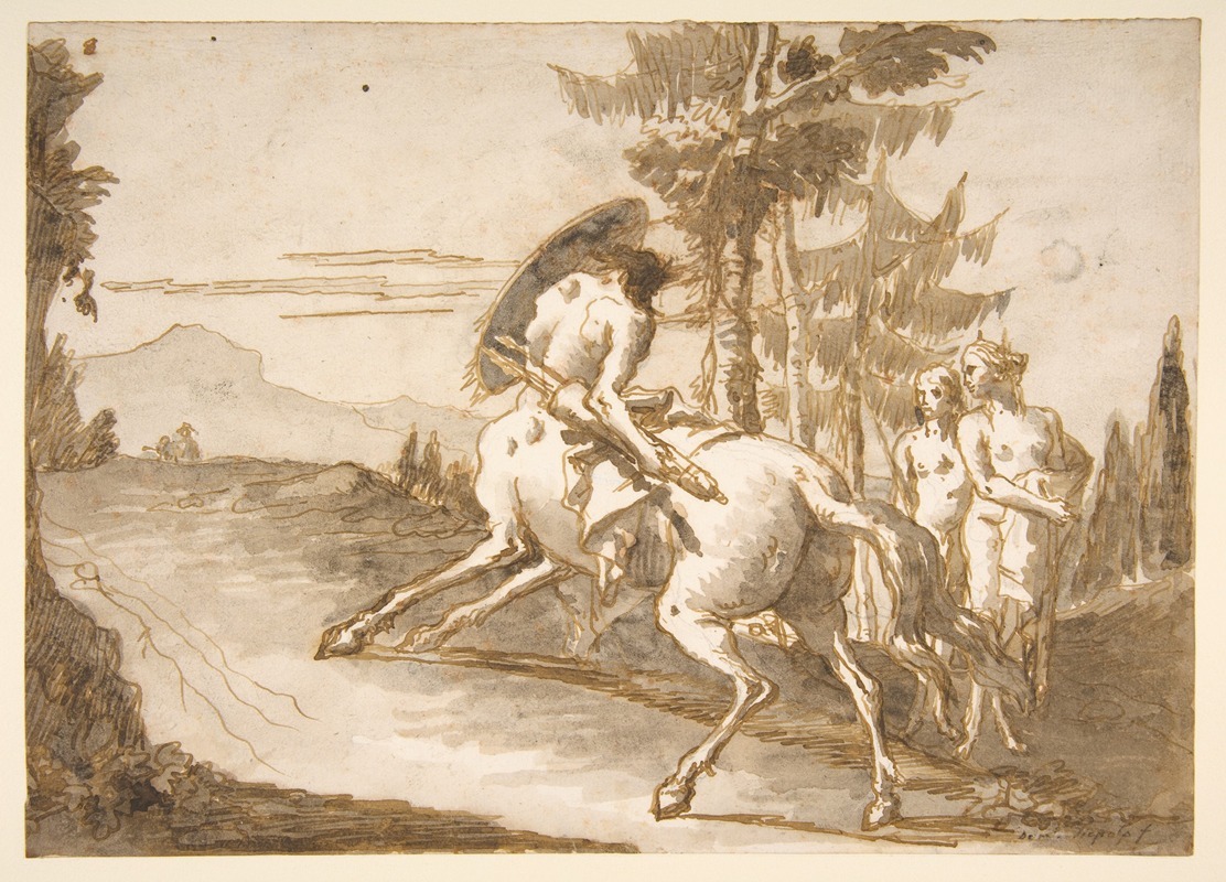 Giovanni Domenico Tiepolo - Centaur with Shield and Two Satyresses