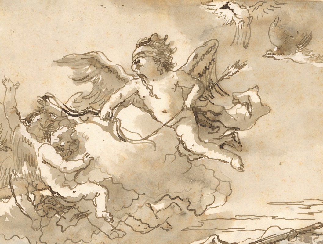 Giovanni Domenico Tiepolo - Cupid Blindfolded, on a Cloud Supported by Two Attendant Putti