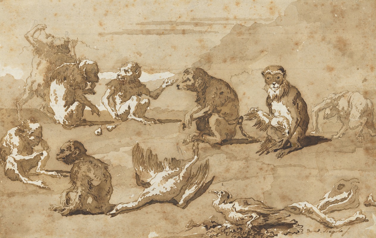 Giovanni Domenico Tiepolo - Eight Monkeys, a Dead Goose, and a Cormorant
