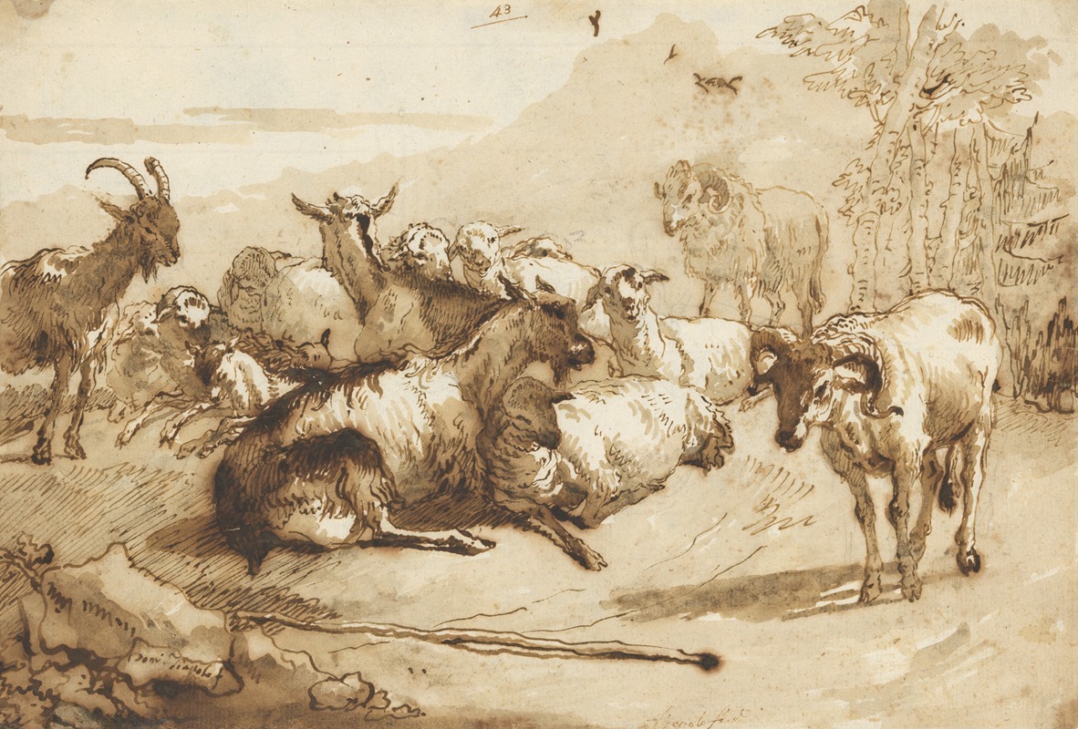 Giovanni Domenico Tiepolo - Goats and Sheep in a Landscape