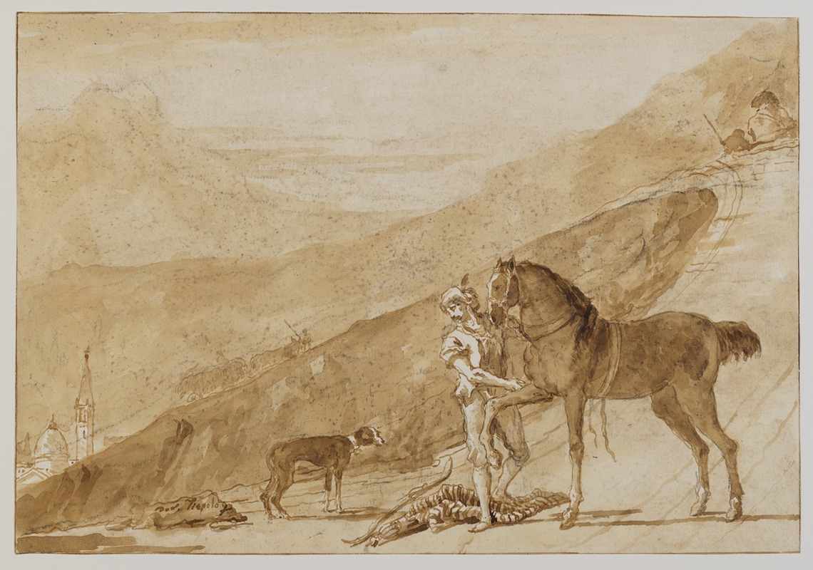 Giovanni Domenico Tiepolo - Landscape with a Horse Held by a Page