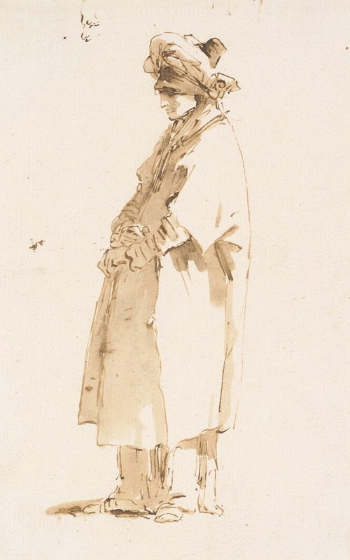 Giovanni Domenico Tiepolo - Man with an Elaborate Headdress, Facing Left