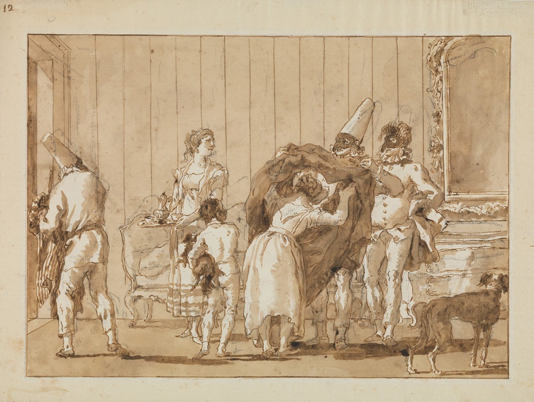Punchinello as a Dressmaker by Giovanni Domenico Tiepolo - Artvee