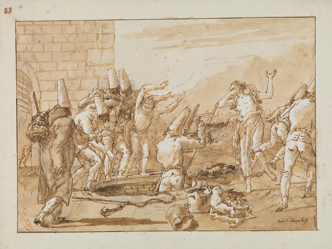 Giovanni Domenico Tiepolo - Punchinello Retrieving Dead Fowls from a Well