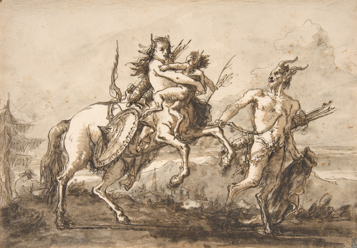 Giovanni Domenico Tiepolo - Satyr Leading a Centauress Who Holds a Satyr Child