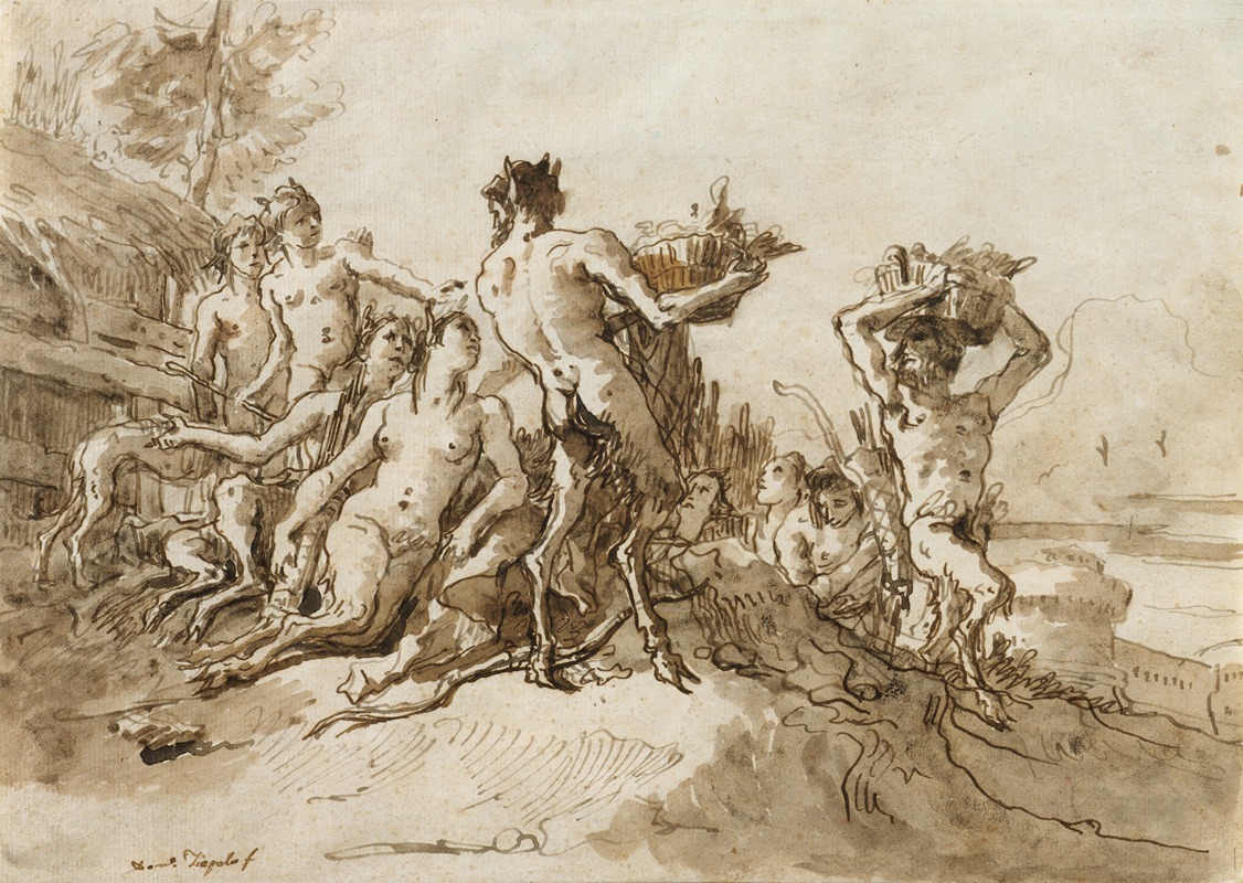 Giovanni Domenico Tiepolo - Satyrs Carrying Baskets of Provision for Their Families