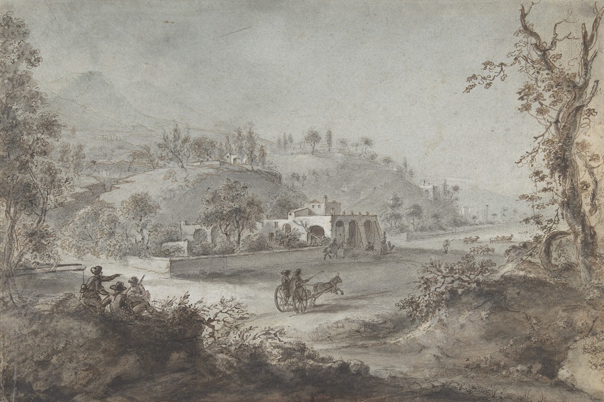 Landscape Prospect with a Buggy and a Herd of Goats by Giuseppe Zocchi ...