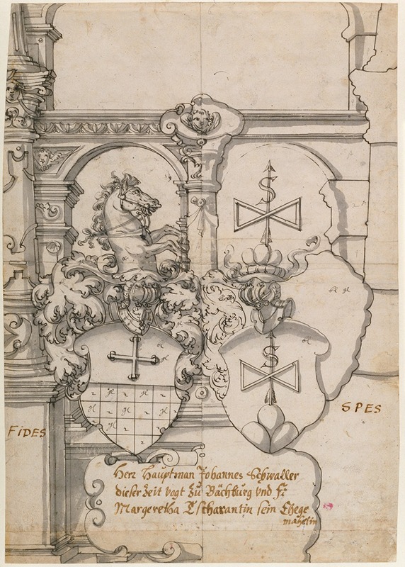 Hans Jacob Plepp - Stained Glass Design with Two Coats of Arms