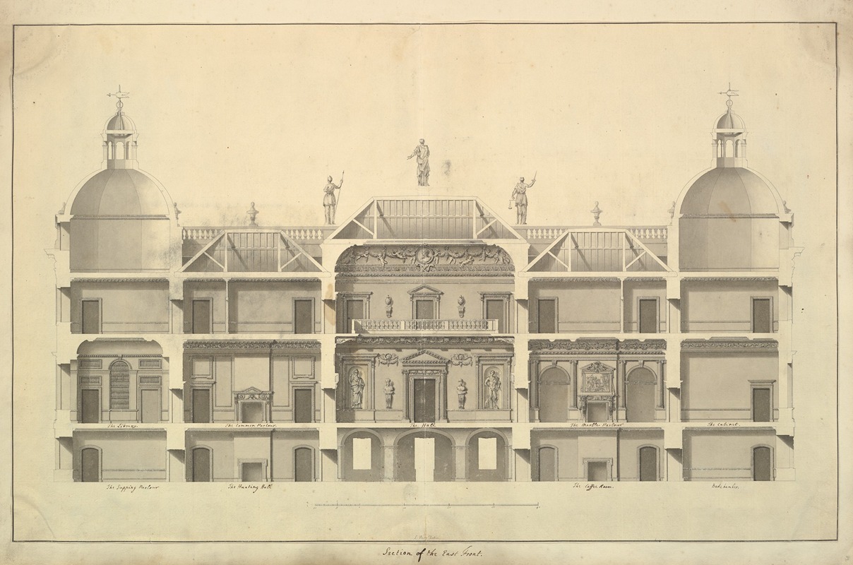 Isaac Ware - Section of the East Front, Houghton Hall, Norfolk